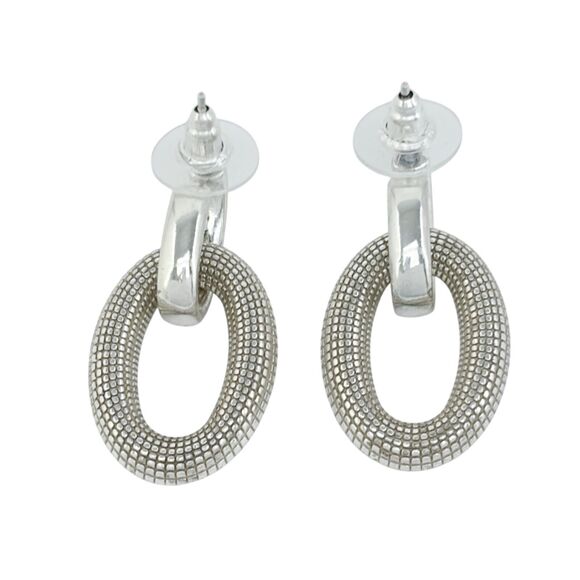 Vintage Sterling Silver 3.5cm Textured Oval Drop Earrings - Picture 5 of 7